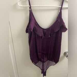 Free People ruffle neck purple bodysuit